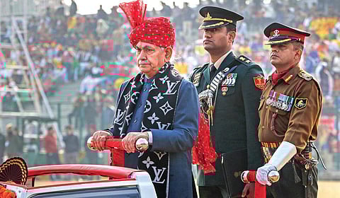 Lt-Governor Manoj Sinha at the Republic Day function in Jammu on Thursday | PTI