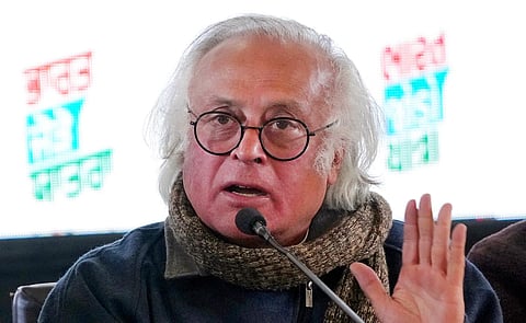 Congress leader Jairam Ramesh addresses a press conference at Khanaba, in Anantnag district, Friday, Jan. 27, 2023. (Photo | PTI)