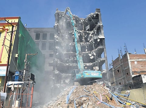 Demolition of Deccan Knitwear Sports Accessories complex in progress at Nallgutta in Secunderabad | Vinay Madapu