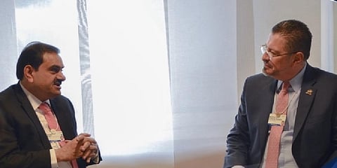 Costa Rica’s President Rodrigo Chaves Robles with Adani Group chairman Gautam Adani.