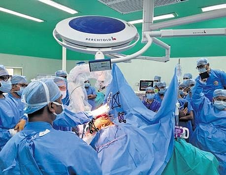 Robot-assisted knee replacement surgery being conducted at SUM Hospital