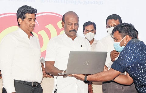 Health Minister Ma Subramanian launching YouTube channel ‘Nalam 365’ at DMS campus in Chennai on Monday | R Satish Babu
