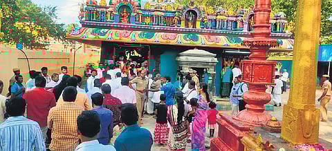 About 400 police personnel were deployed for security as SC members entered the Varadharaja Perumal Temple at Eduthavainatham village on Monday | Express