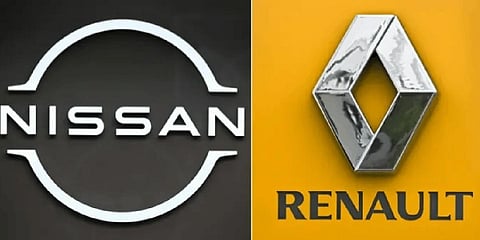 Comnination of photos showing logos of Japan's Nissan Motor (L) and France's Renault displayed at their showroom in Tokyo.(File Photo | AFP)