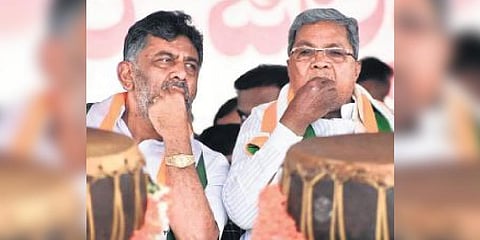 Senior Congress leaders, including KPCC chief DK Shivakumar and CLP leader Siddaramaiah, will hold deliberations on the polls on February 2 | EXPRESS