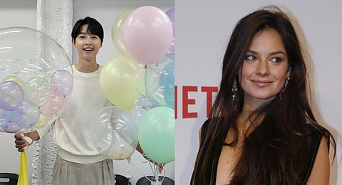 Korean star Song Joong-ki and British actor Katy Louise Saunders are now married and expecting their first child together. (Photos | Instagram/AP)