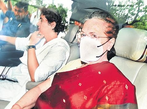 Sonia Gandhi and Priyanka Gandhi Vadra seen while they had left for the ED office, in New Delhi.(File photo | Parveen Negi)