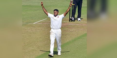Mumbai's Tushar Deshpande during the Ranji Trophy match against Tamil Nadu, at Brabourne Stadium in Mumbai, Tuesday, Jan. 3, 2023.(Photo | PTI)