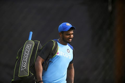 India's Sanju Samson walks to bat during a training session. (File Photo | AFP)