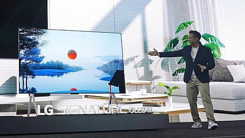 The new LG SIGNATURE OLED M is introduced at the LG Electronics press conference before the start of the CES tech show on Jan. 4, 2023 in Las Vegas | AP