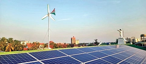 The windmill and solar panels on the roof of SH College, Thevara, in Kochi | Express