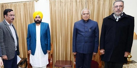 Balbir Singh was administered oath by Punjab Governor Banwarilal Purohit at the Raj Bhavan. (Photo | Bhagwant Mann Twitter)