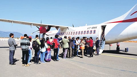 Passengers boarding a flight at Rourkela airport.