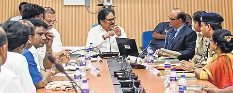 Tiruchy MP Su Thirunavukkarasar taking part in meeting held by Airport Advisory Committee on Saturday | m k ashok kumar