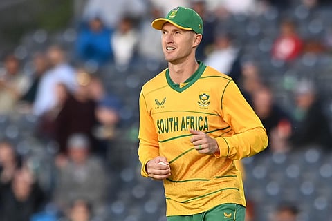 South Africa's Dwaine Pretorius reacts during a T20 international match against Ireland at the County Ground, in Bristol, on August 5, 2022. (File Photo | AFP)
