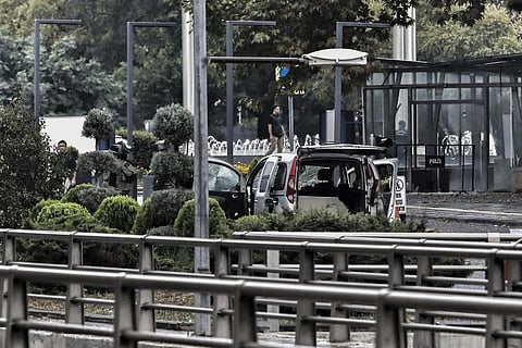 Turkish policemen and security forces cordon off an area next to a car after an explosion in Ankara, Sunday, Oct. 1, 2023. (Photo | AP)