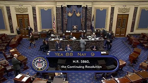 This image from US Senate video shows the vote total, 88-9, on a temporary funding bill in the Senate at the U.S. Capitol in Washington, Saturday, Sept. 30, 2023. (Photo | AP)