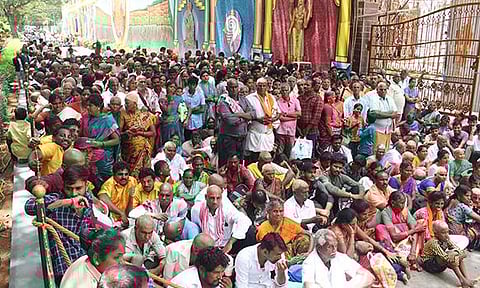 Large devotees rush was witnessed at the world-famous Hill shrine of Lord Venkateswara in Tirumala on Saturday. (Photo | Express)
