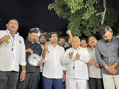 TDP general secretary Nara Lokesh during the Mota Mogiddam program on Saturday. (Photo | Express)