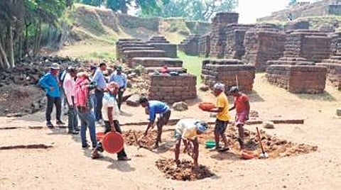 Trench being dug up on Barabati fort premises on Monday | Express