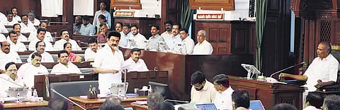 Chief Minister M K Stalin speaking on the resolution in the Assembly on Monday