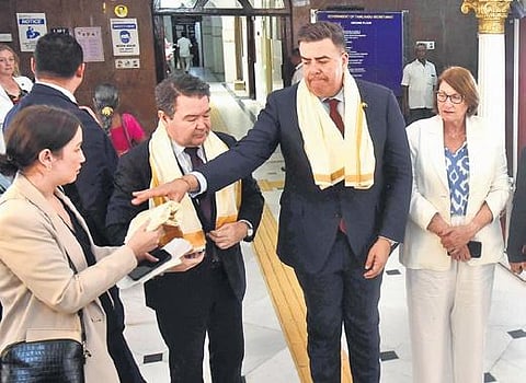 Australian parliamentarian Milton Dick coming out of the Assembly in Chennai on Monday | P Jawahar