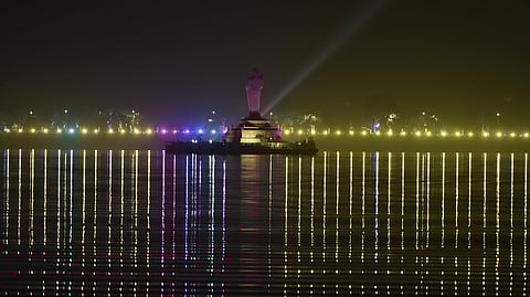 FILE: World Telugu Conference: Hussain Sagar, Hyderabad, is all decorated and lighted up for the grand occasion. (EPS | Vinay Madapu P)