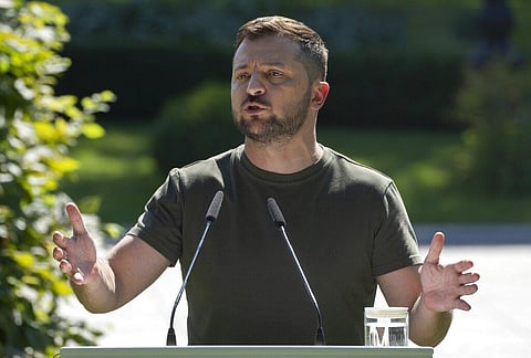 Ukrainian President Volodymyr Zelenskyy speaks at a news conference. (File Photo | AP)
