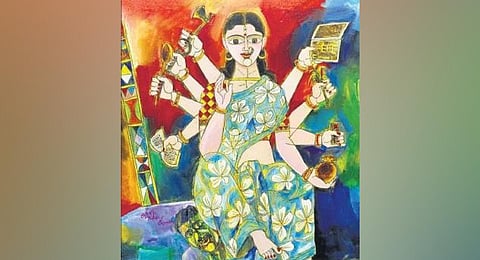 Mother Goddess’ is a 48X36-inch, acrylic on canvas.