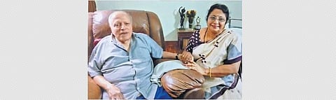 Lalitha Kumari with M S Swaminathan, who passed away on September 28.