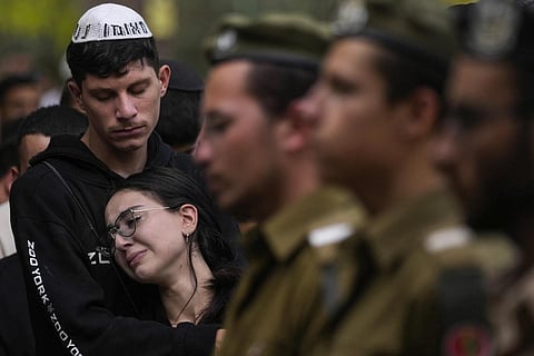 Mourners attend the funeral of a Israeli soldier Abraham Cohen at the Mount Herzl cemetery in Jerusalem., Oct 12, 2023. (Photo | AP)