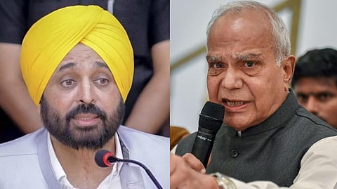 A collage of Punjab Chief Minister Bhagwant Mann (L) and Governor Banwarilal Purohit (R).