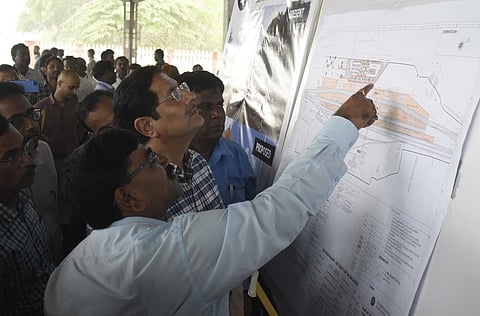 Southern Railways General Manager, R N Singh inspected Podanur railway station in Coimbatore on Saturday. (Photo | S Senbagapandiyan)