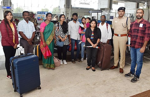 A total of eight Tamils, who were stranded in Israel, returned to Madurai on Sunday. (Photo | Express)