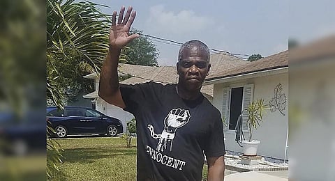In this photo provided by the Innocence Project of Florida, Leonard Allen Cure poses on the day of his release from prison on April 14, 2020. (Photo | AP)