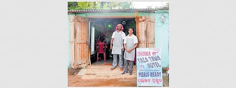 Ananta (left) and Sumanta in front of their hotel in Brahmnigaon village of Kandhamal district I Nidheesh MK