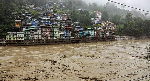 FILE: Flooded Teesta river in north Sikkim, Wednesday, October 4, 2023. (Photo| PTI)