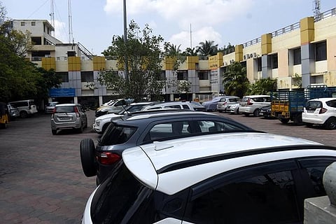 Vehicles parked at a Shopping complex parking at Avinashi road in Coimbatore on Tuesday. (Photo | S Senbagapandiyan)