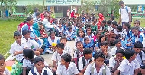Students on stir outside Srimaa Ramachandi Government High School | Express
