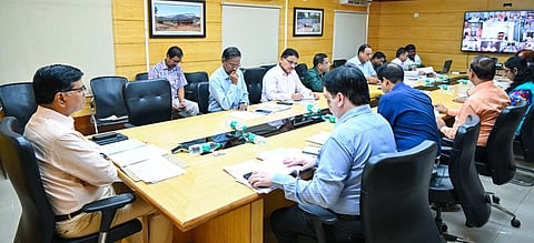 Principal secretary of RD dept Sanjay Singh reviewing projects. (Photo | Express)