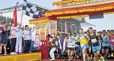 Arunachal Chief Minister Pema Khandu and Union Minister Kiren Rijiju flag off Tawang Marathon on Sunday | Express