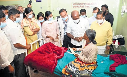 Health Minister Ma Subramanian met the injured persons admitted to government hospitals in Ooty on Sunday | Express
