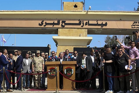 United Nations Secretary-General Antonio Guterres speaks at the Rafah border crossing, Egypt, Friday, Oct. 20, 2023. (Photo | AP)