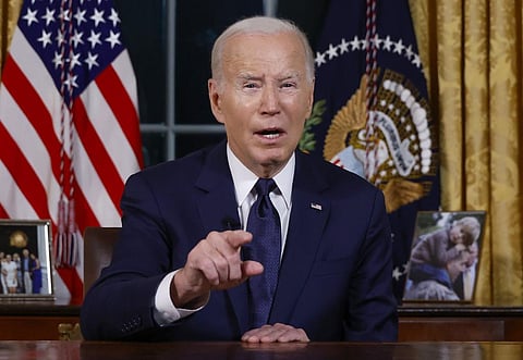 President Joe Biden speaks from the Oval Office of the White House Thursday, Oct. 19, 2023, in Washington, about the war in Israel and Ukraine. (AP)