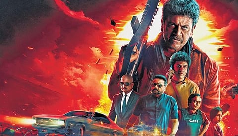 A still from Ghost directed by Srini, starring Shivarajkumar, Jayaram and Anupam Kher.