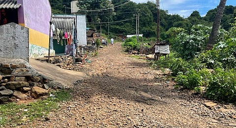 Residents of four tribal hamlets in Kombai panchayat of Pachamalai hills complain that the road connecting them has turned so non-motorable. (Photo |Express)
