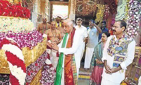 Governor S Abdul Nazeer offering prayers at Tirumala on Sunday morning I express