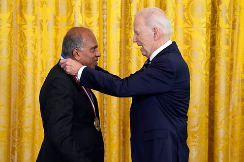 President Joe Biden awards the National Medal of Science to Subra Suresh in the East Room of the White House, Tuesday Oct. 24, 2023 in Washington. (Photo | AP)