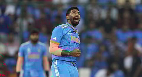 Jasprit Bumrah celebrates the wicket of Afghanistan's Mohammad Nabi during the ICC Men's Cricket World Cup match between Afghanistan and India.(File Photo | AP)