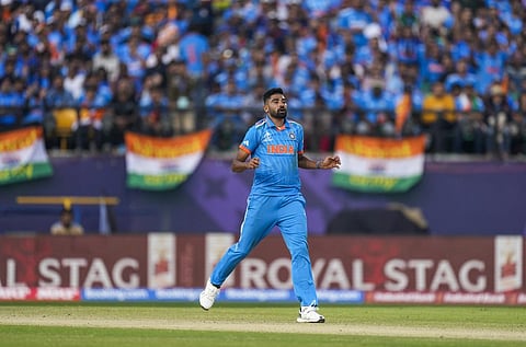 India's Mohammed Siraj bowls during the ICC Men's Cricket World Cup match between India and New Zealand in Dharamshala, India, Sunday, Oct. 22, 2023. (Photo | AP)